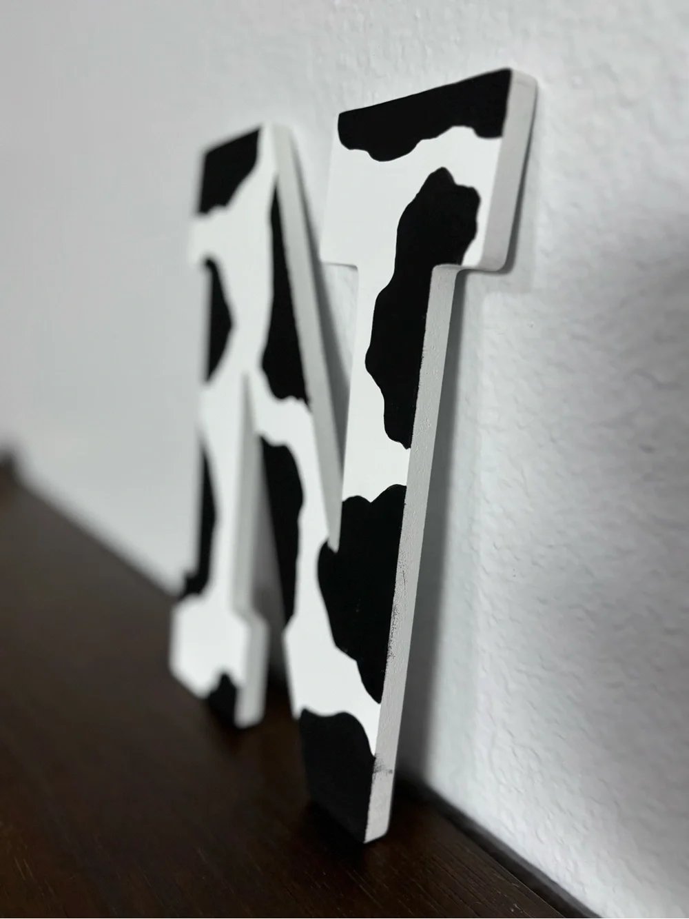 Black and White Cow Print Letter 'N' Wall Decor
